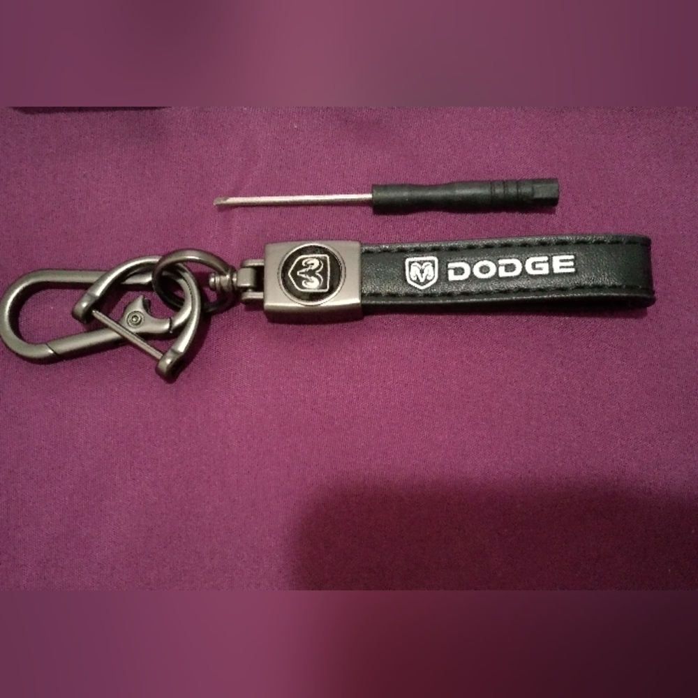 Dodge leather keychain w/Lock & mini screwdriver
